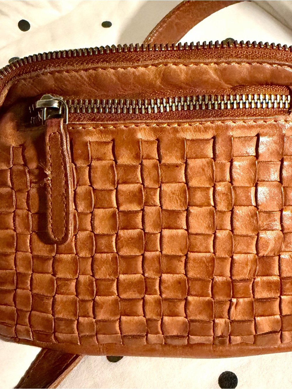Woven Leather Crossbody Bag - Tan - Picture 3 of 3